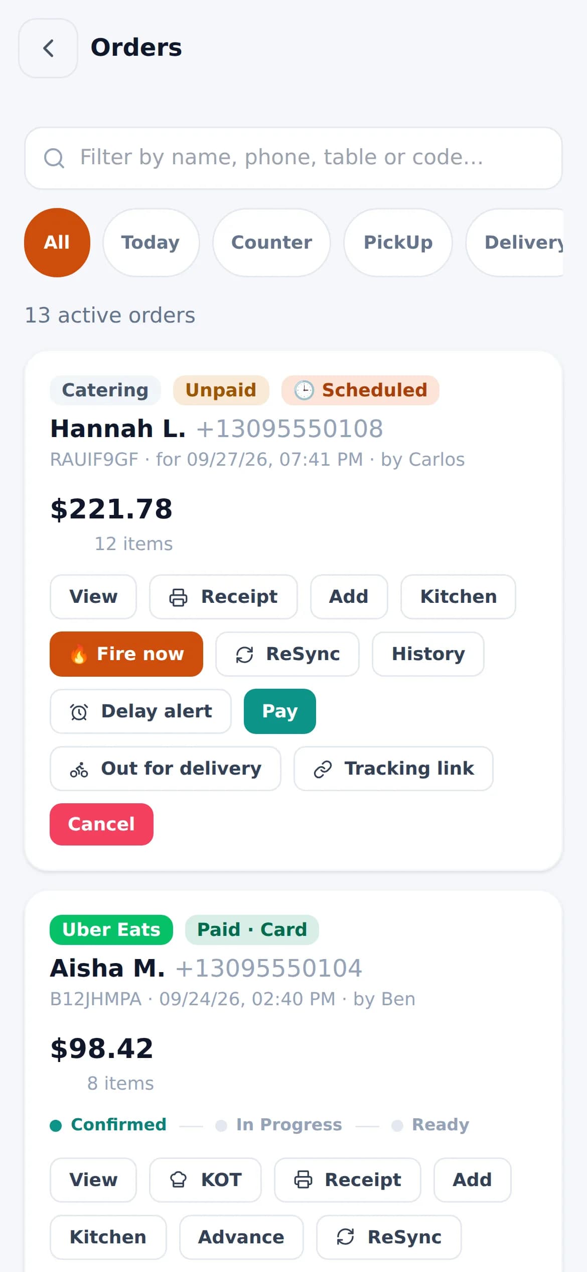 Bloom POS orders on a phone